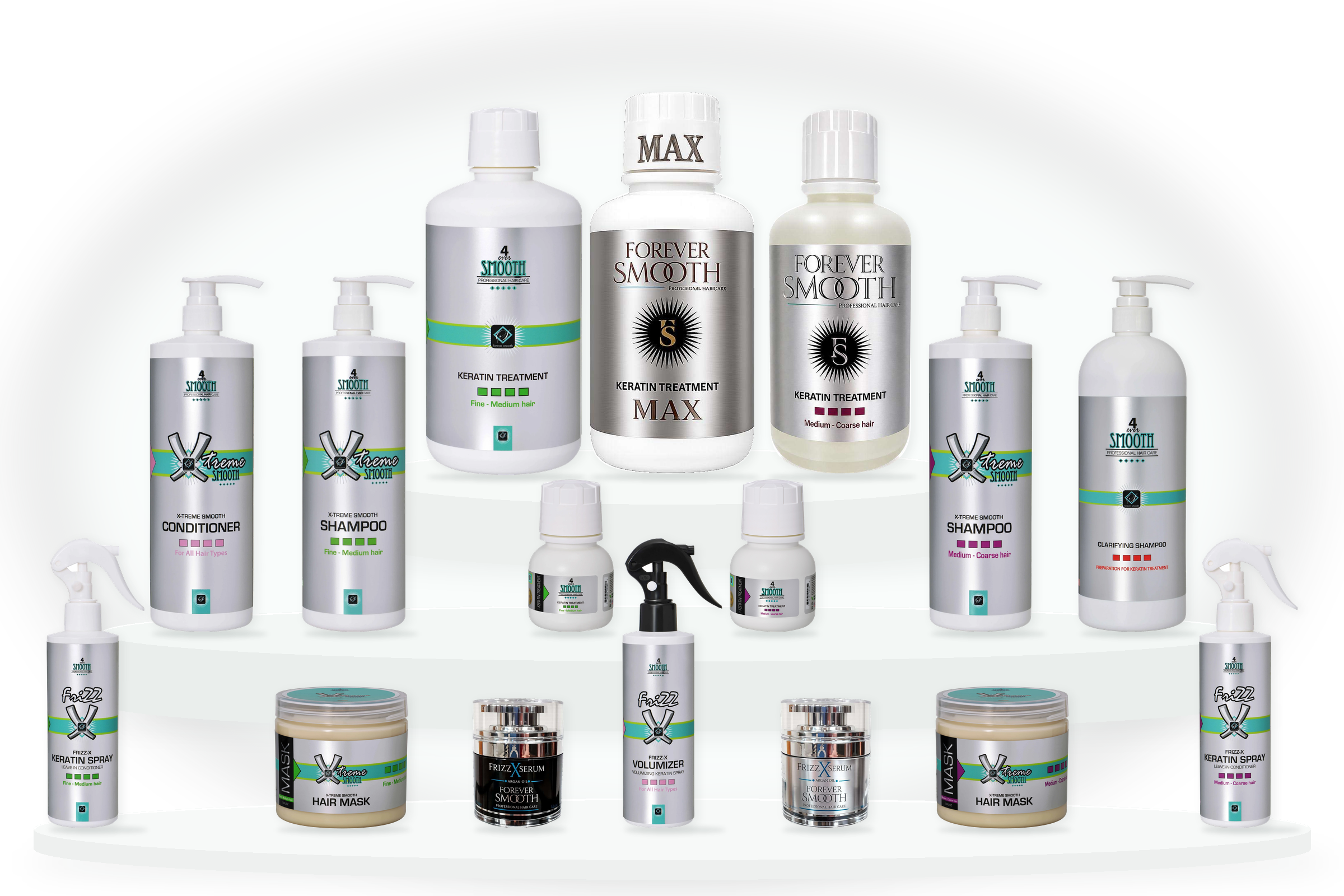 Forever Smooth full hair-care collection, including MAX and both serum colors